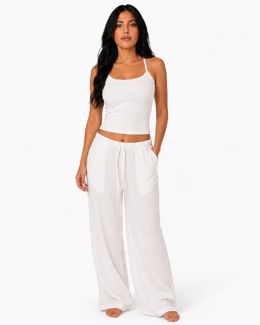 beach babe linen pants in white