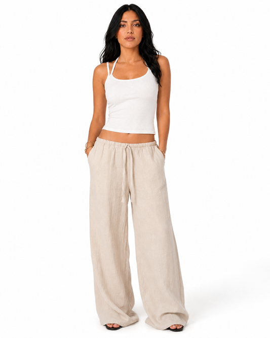 beach babe linen pants in beige