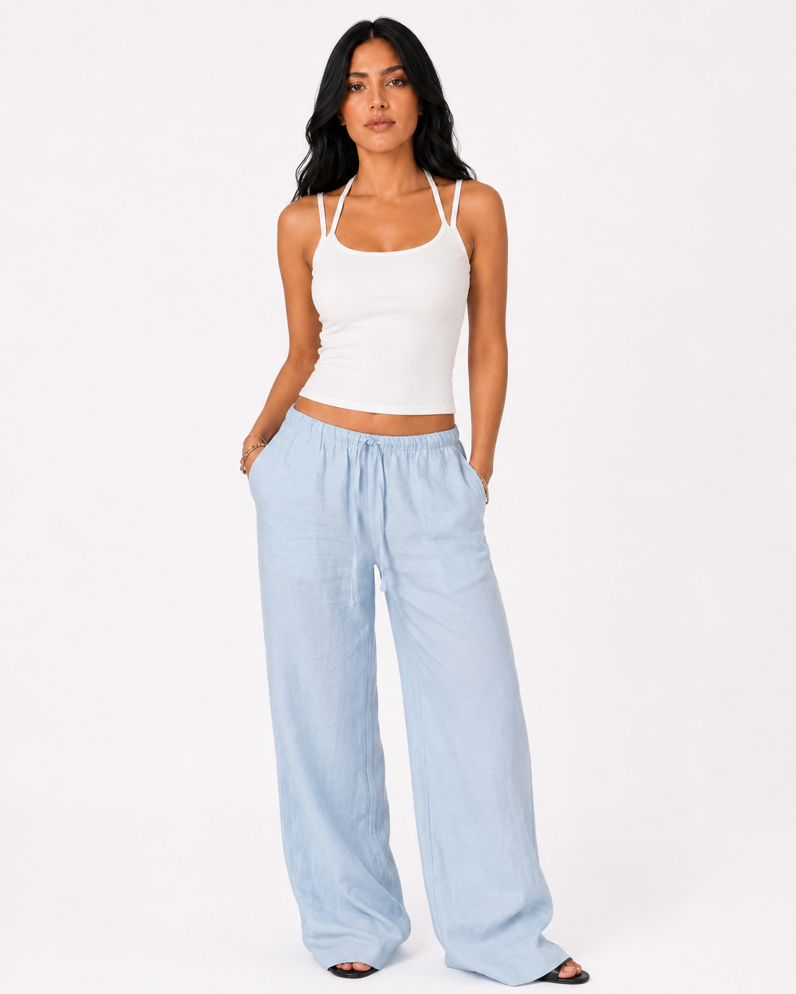 beach babe linen pants in blue