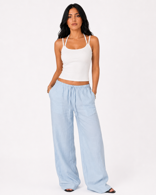 beach babe linen pants in blue