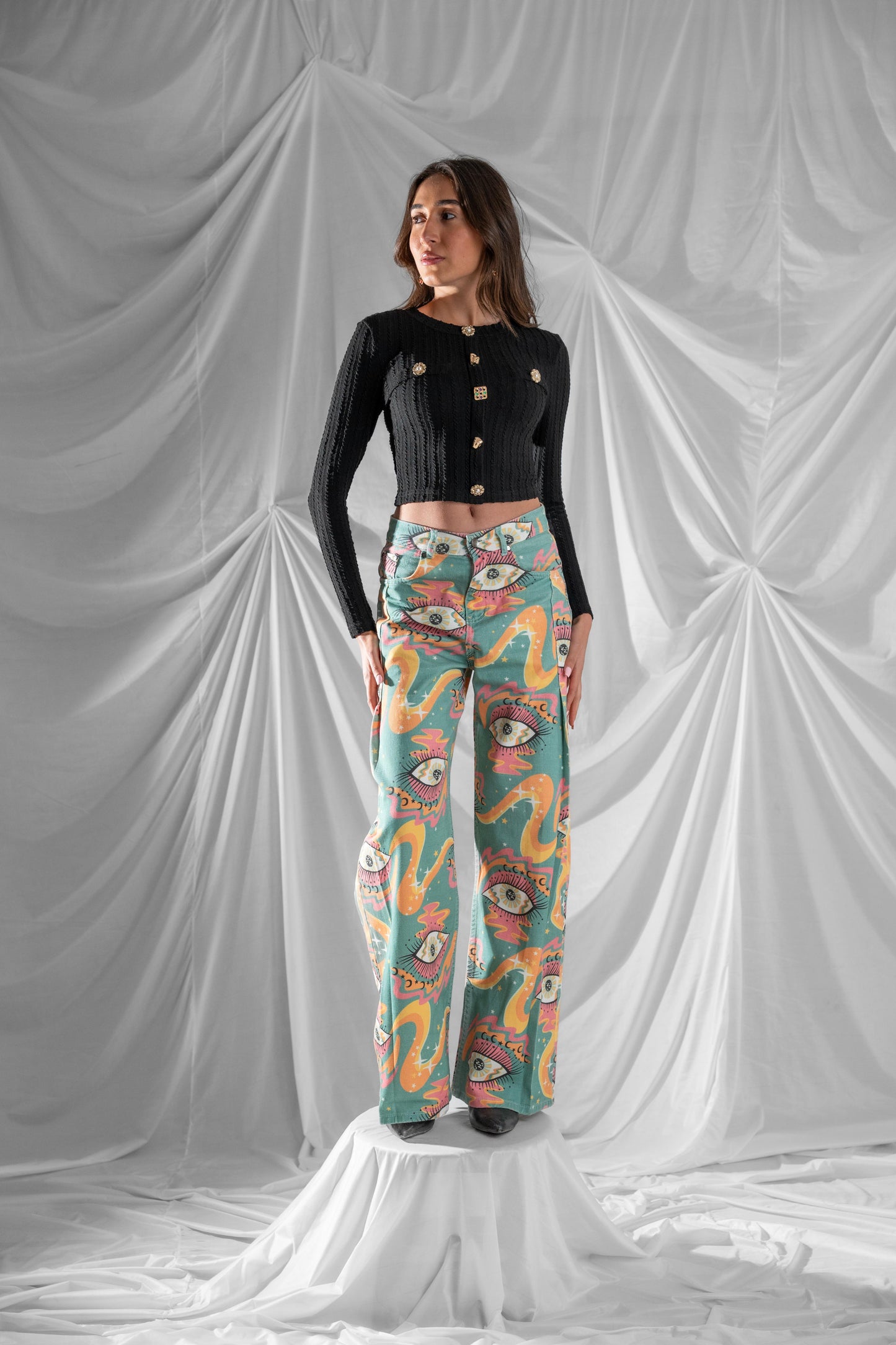 Mirage Eye luxury western wide-leg pants front view by TheCherryFit