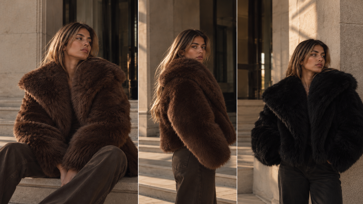 Big Deal Fur Coat in chocolate and black