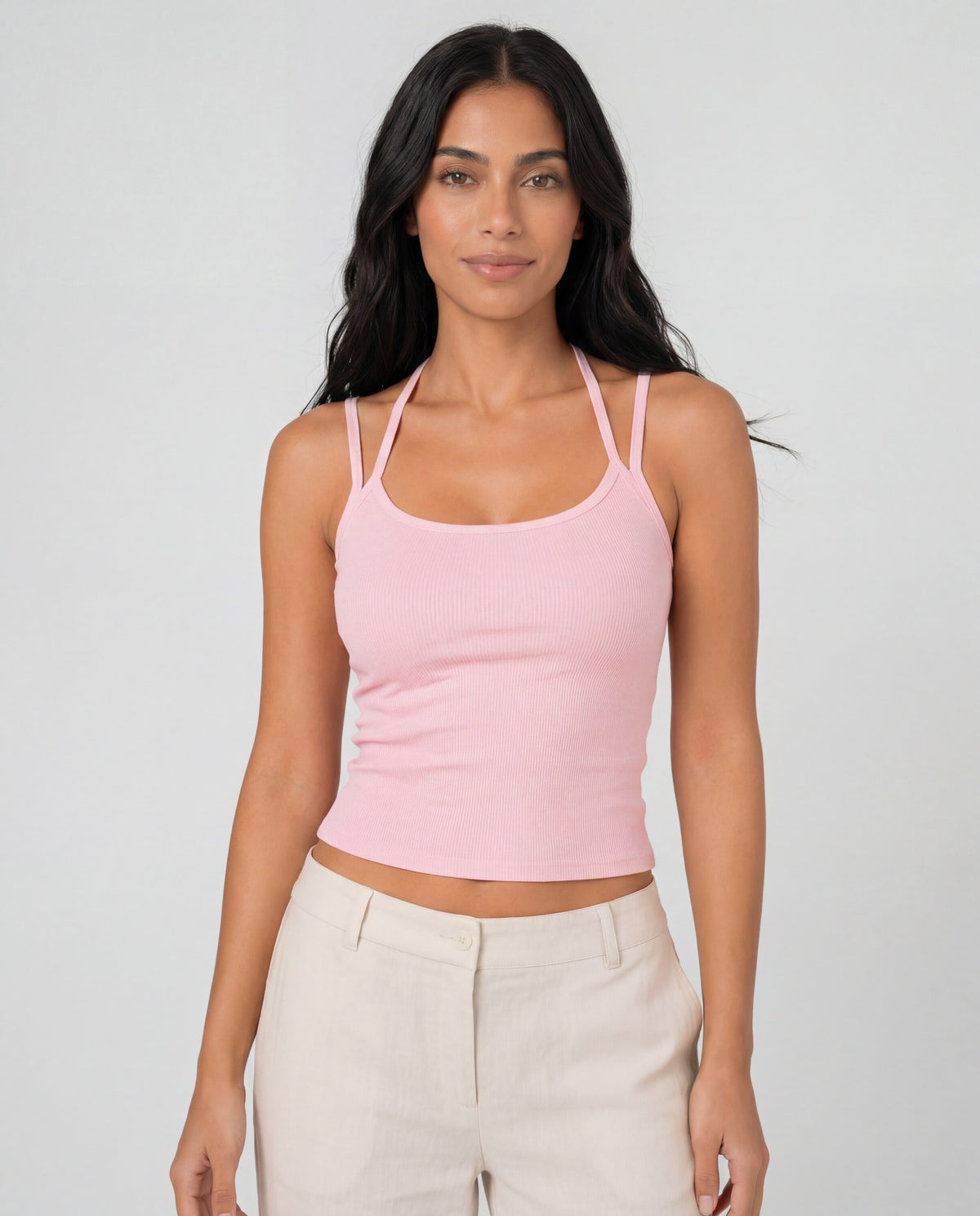 Double Trouble Top in pink, front