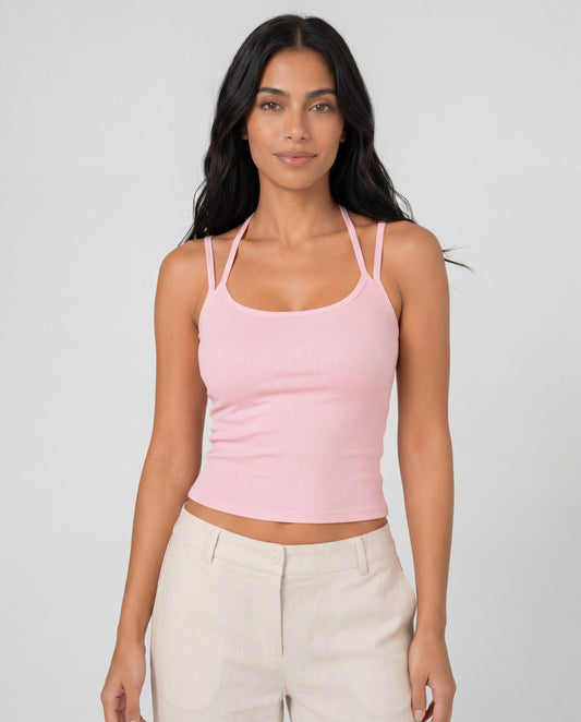 Double Trouble Top in pink, front