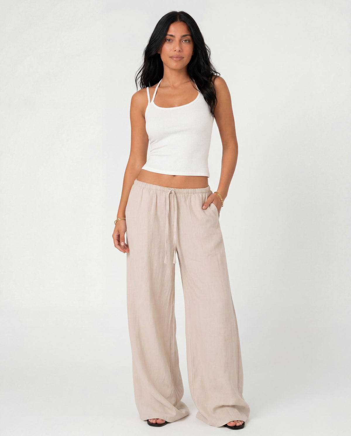 Beach Babe Linen Pants in beige, front