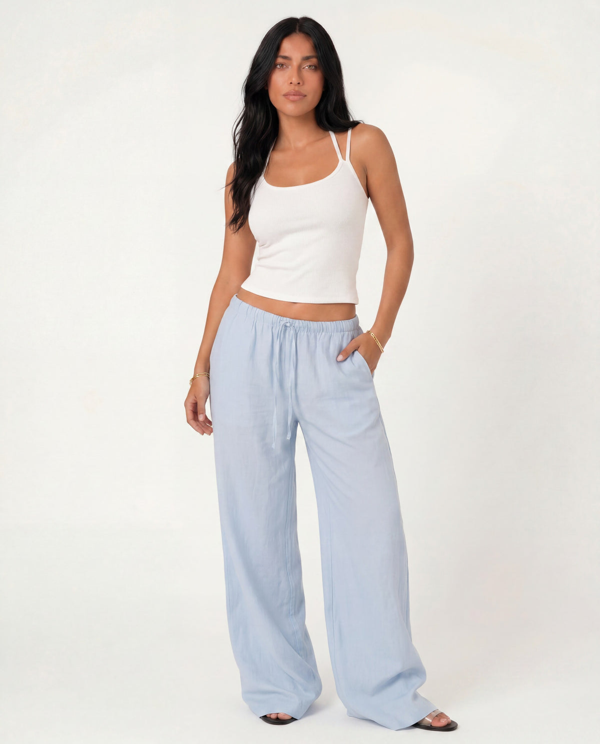 Beach Babe Linen Pants in blue, front