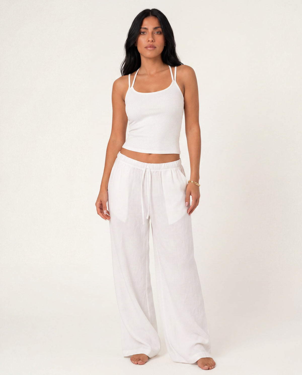 Beach Babe Linen Pants in white, front