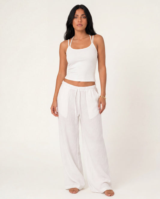 Beach Babe Linen Pants in white, front