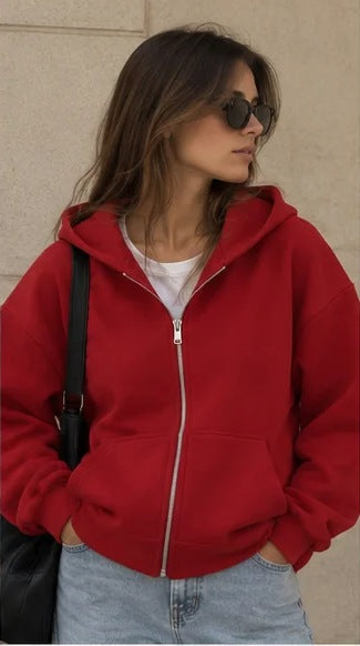 Steal-Back Zip Hoodie in Red